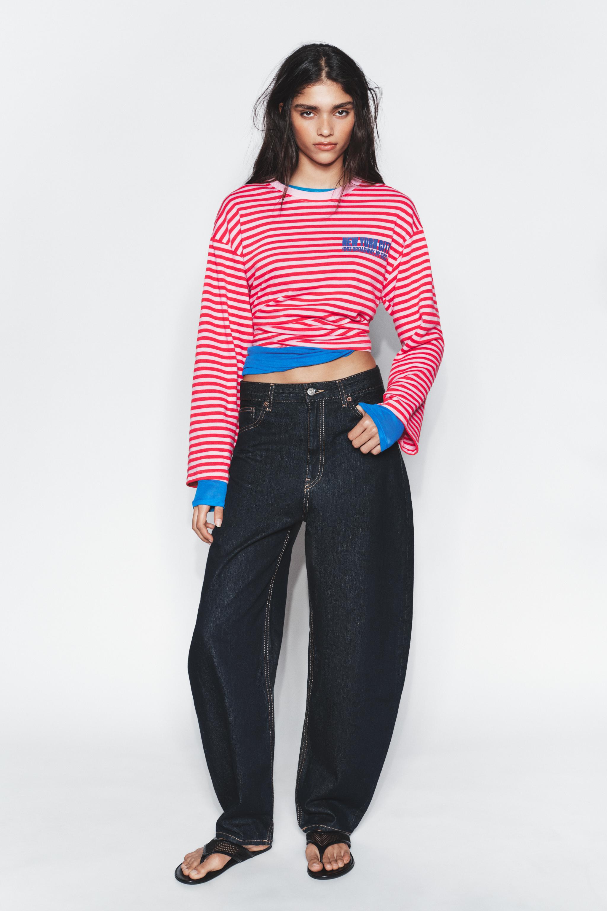 Женские футболки Zara STRIPED TEXT T-SHIRT