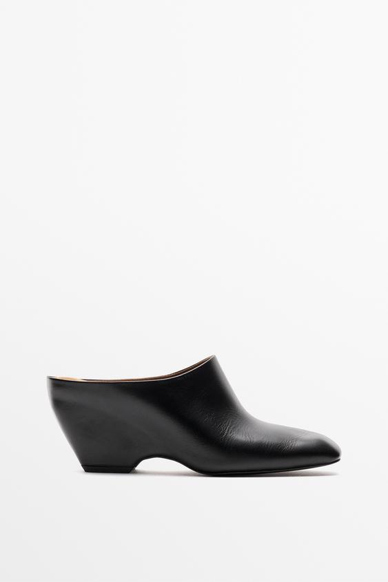 Zara Leather wedge mule - Black - Image 0