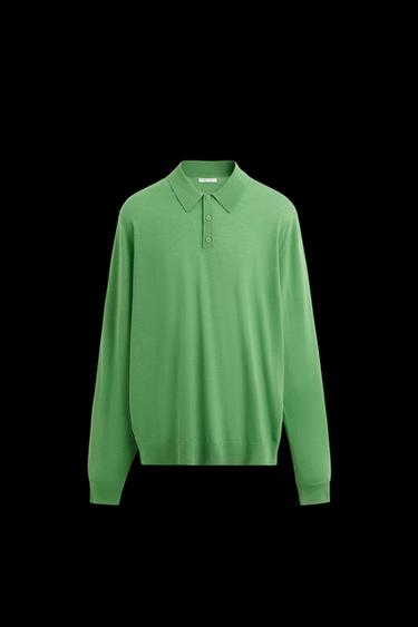POLO PUNTO 100% LANA - Verde de Zara - Imagen 0