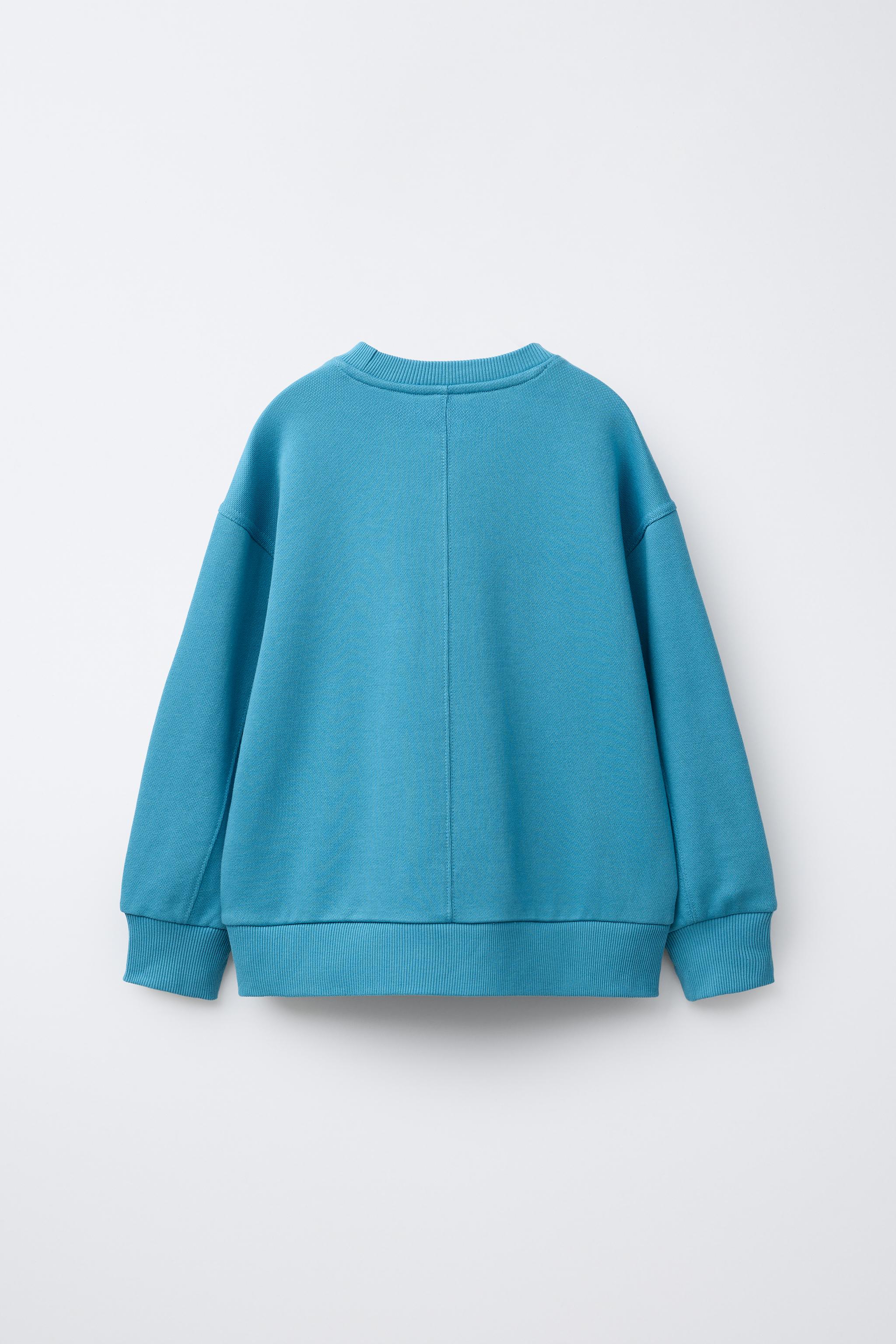 ★ドイツ発*ZARA*新作*SLOGAN レイズドパネルTシャツ/BLUE★ 刺繍入りTシャツ - ミディアムブルー | ZARA Japan / 日本