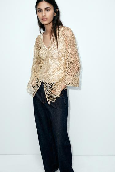 OVERSIZE BLOUSE WITH METALLIC THREAD CUT-OUTS - Gold by Zara