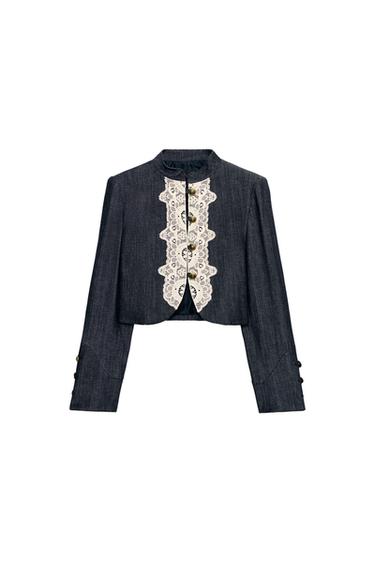 CROPPED LACE-DETAIL JACKET - Indigo by Zara