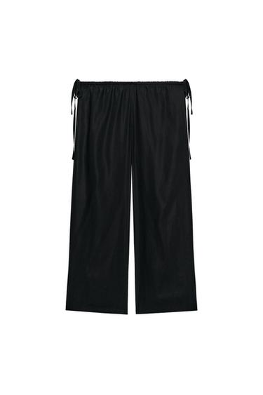 CROPPED FLOWING TROUSERS WITH TIES - Black by Zara