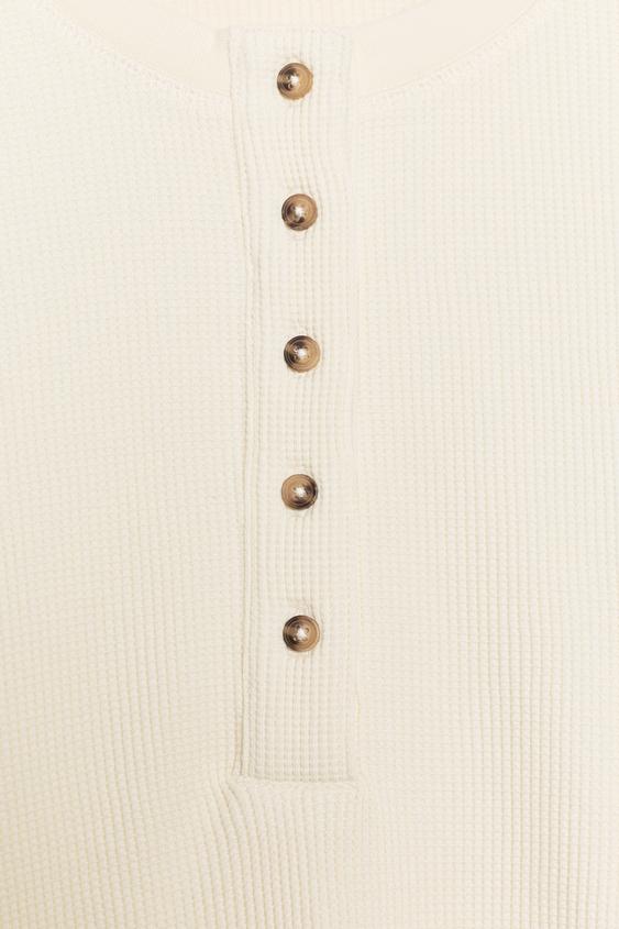 COTTON WAFFLE-KNIT JUMPER - Ecru by Zara - Image 5