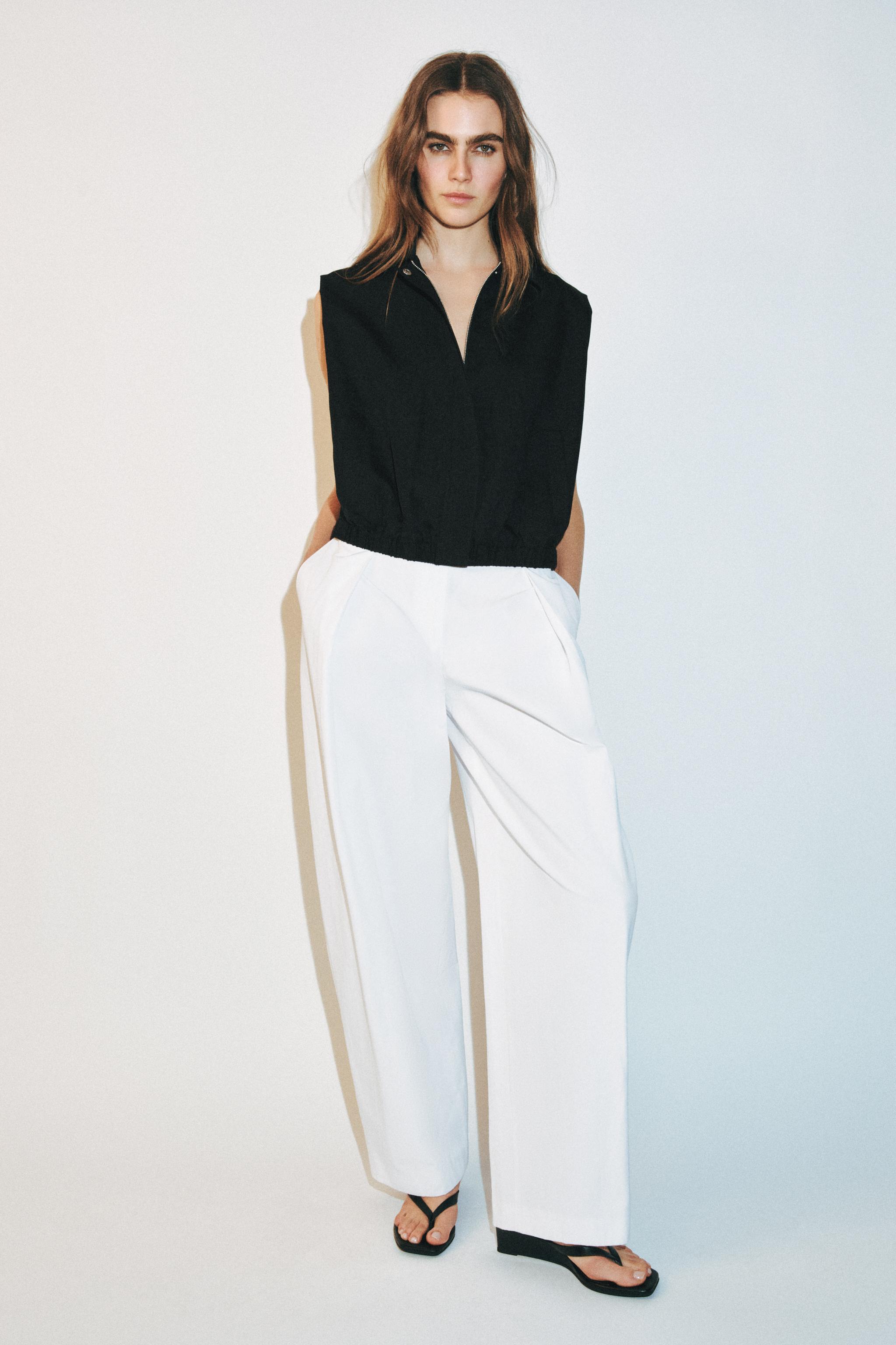 POPLIN PLEATED PANTS - White | ZARA United States