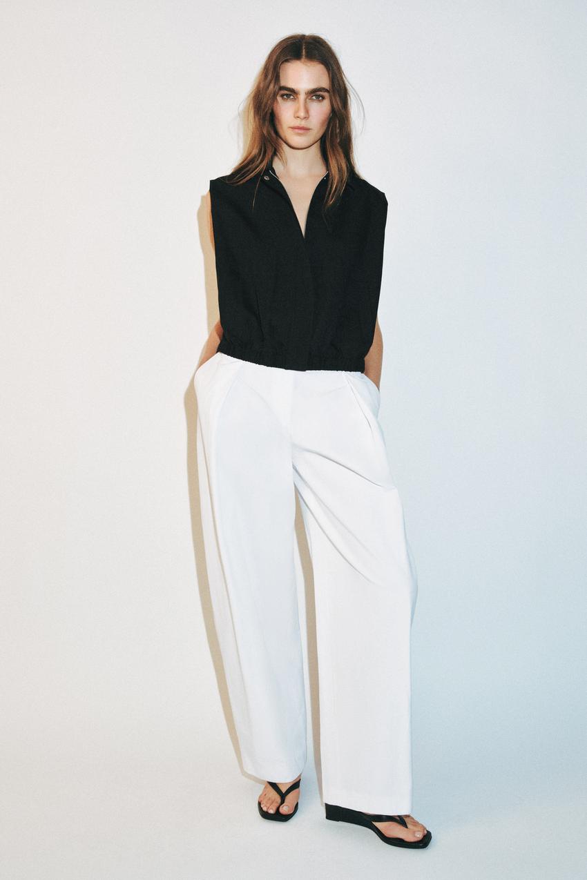 ZARA POPLIN PLEATED PANTS