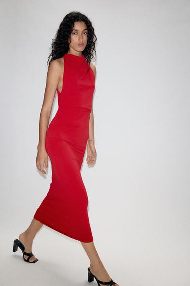 VESTIDO LONGO HALTER - Vermelho da Zara