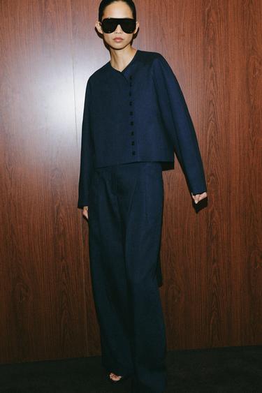 Zara ZW COLLECTION CROPPED BLAZER - Navy blue