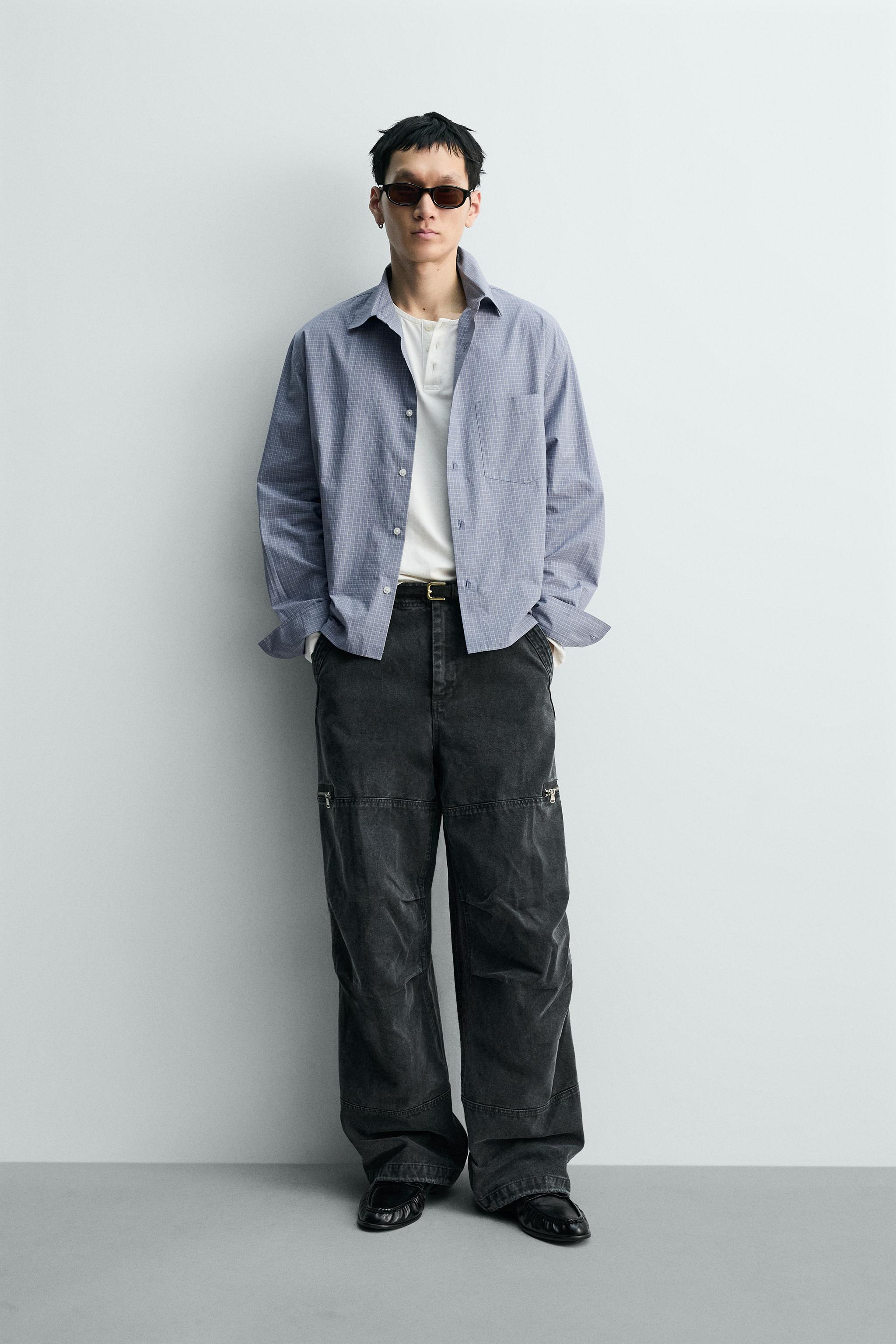 ボクシーフィットチェックシャツ - ウォッシュブルー | ZARA Japan / 日本