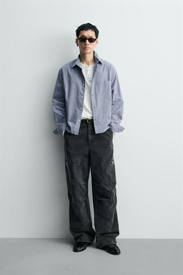 박시핏 체크 셔츠 - Zara의 워싱 블루 - 이미지 0