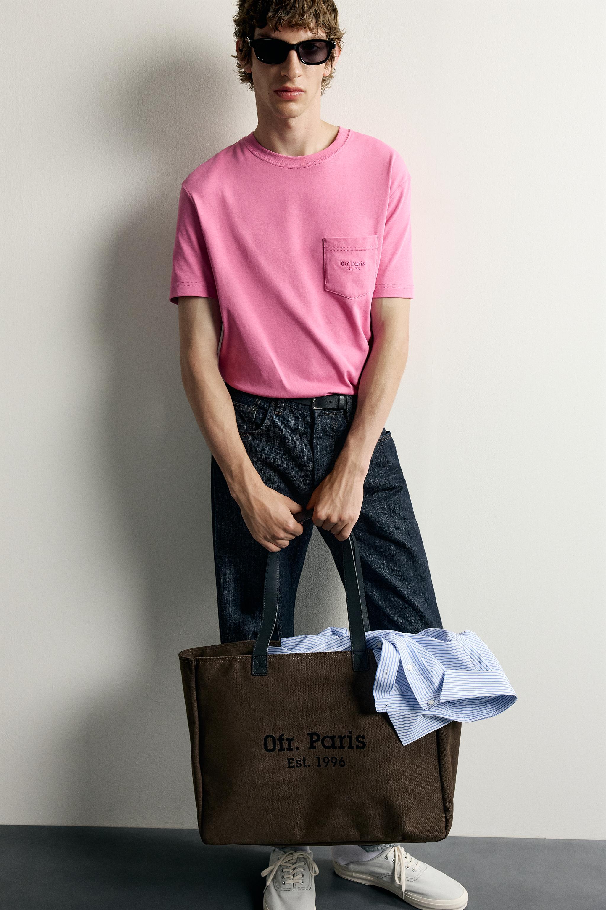 0FR. PARIS X ZARA LEATHER-DETAIL SHOPPER BAG