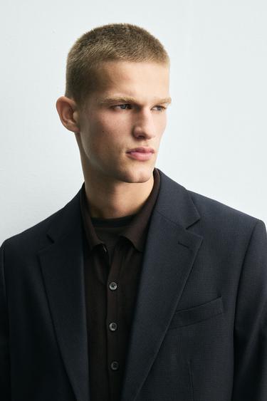 Zara HOUNDSTOOTH SUIT BLAZER - Navy blue