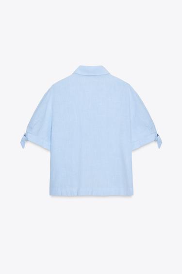 RAMIE SHIRT WITH SHORT SLEEVES AND TIES - Light blue by Zara - Image 5