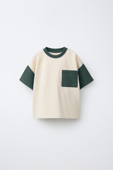 CAMISETA COLOR BLOCK - Verde medio de Zara