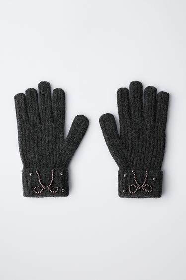 KNIT GLOVES WITH FAUX PEARLS - Grey marl by Zara
