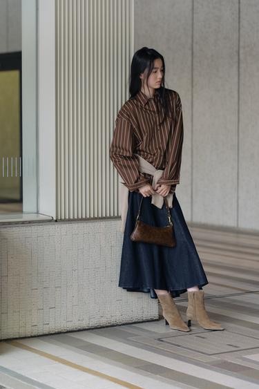 ZW COLLECTION DENIM MIDI SKIRT - Blue by Zara