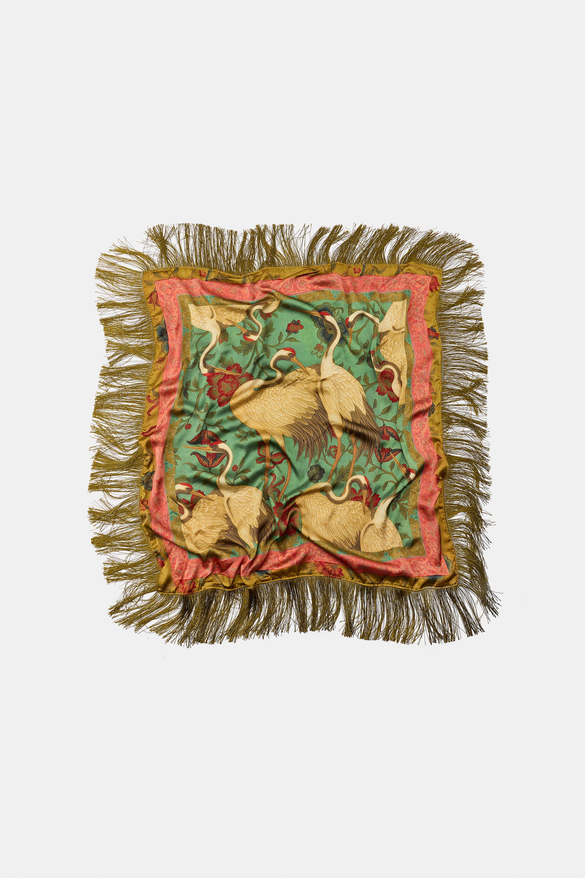 HERON PRINT SATIN SCARF