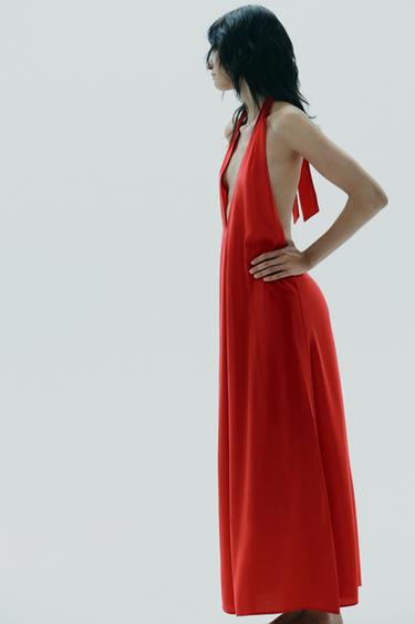 HALTER MIDI DRESS WITH TIE - Red by Zara