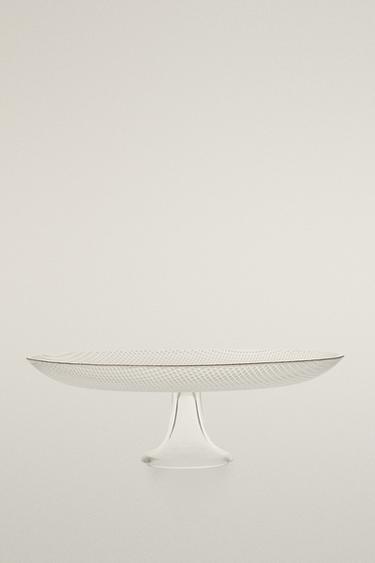 GLASS CAKE SERVING DISH WITH STEM AND RELIEF RIM - Золотий Zara