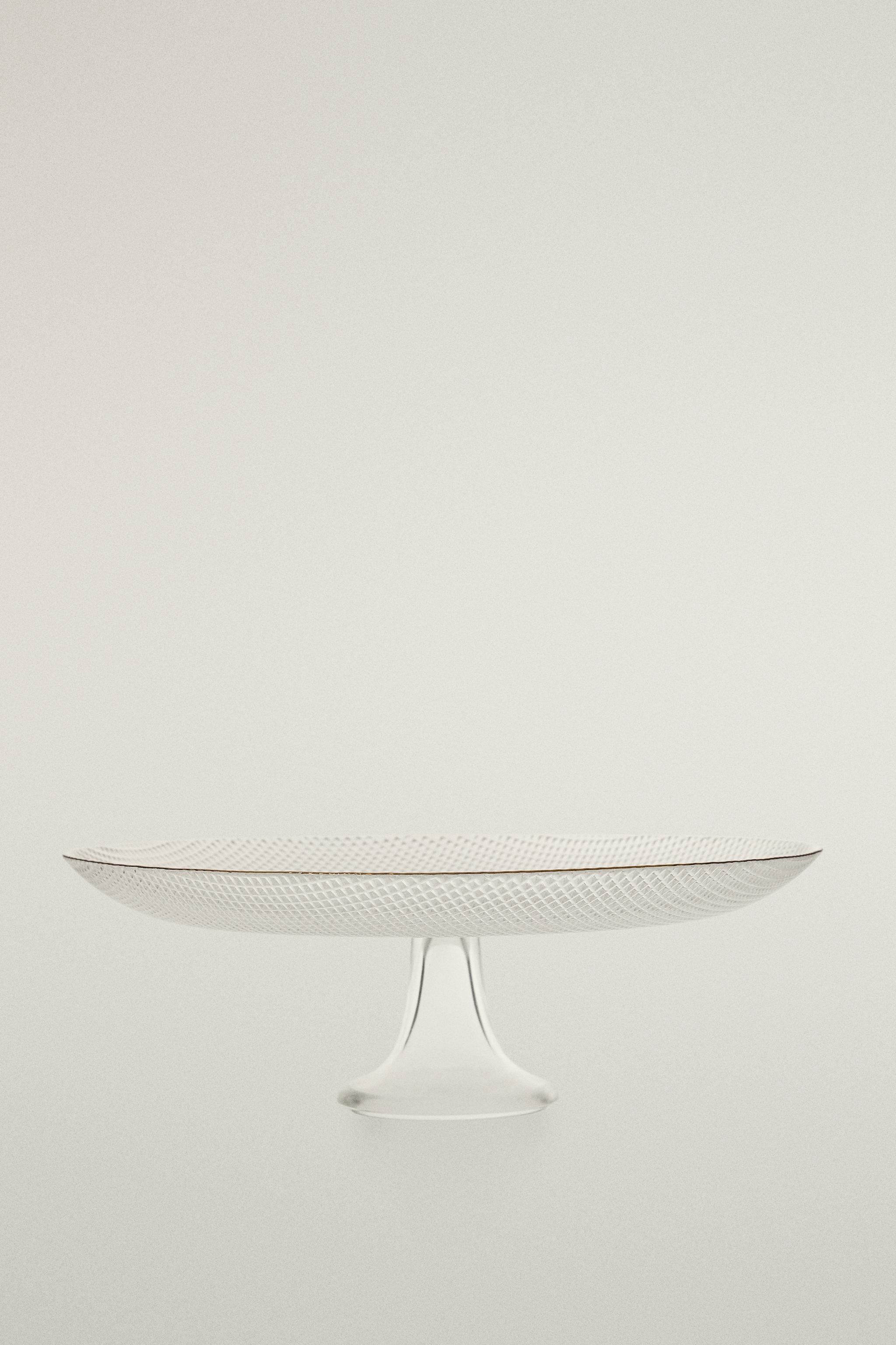 GLASS RAISED DETAIL RIM CAKE SERVING DISH