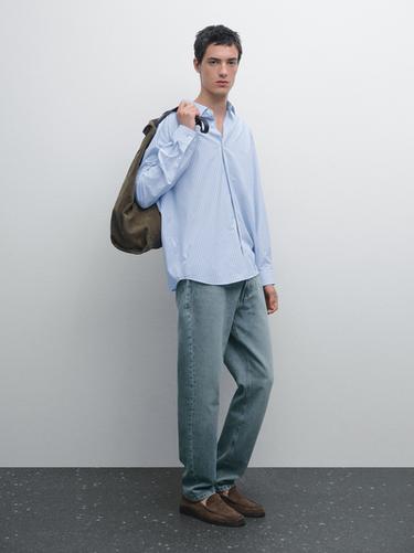 Zara Regular fit shirt with striped detail - Sky blue - Image 0