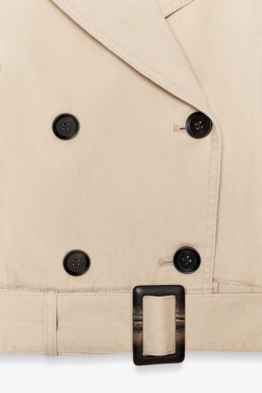 CROPPED JACKET WITH ELASTICATED HEM - Ecru by Zara - Image 7
