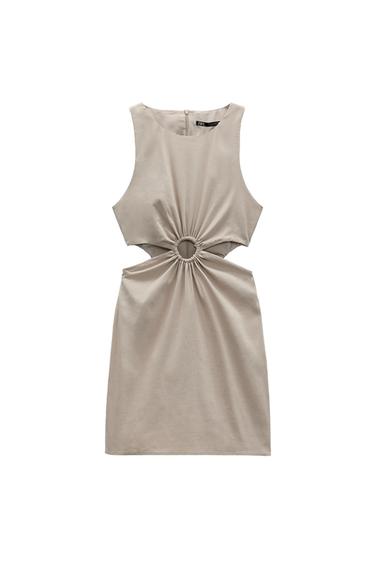 LINEN BLEND DRESS WITH CUT-OUT DETAIL
