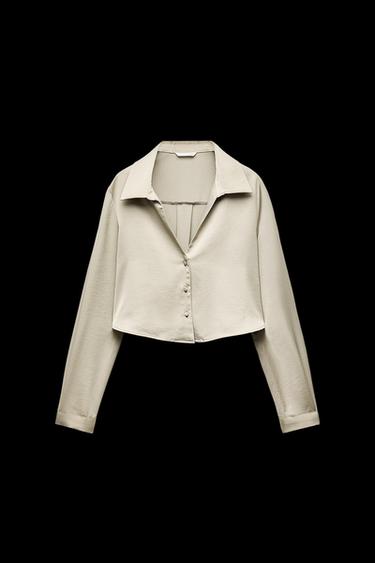 Zara SATIN EFFECT CROPPED SHIRT - Soft gold - Image 0