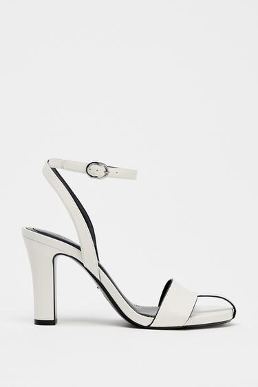 Zara OPEN TOE HEELED LEATHER SANDALS - White
