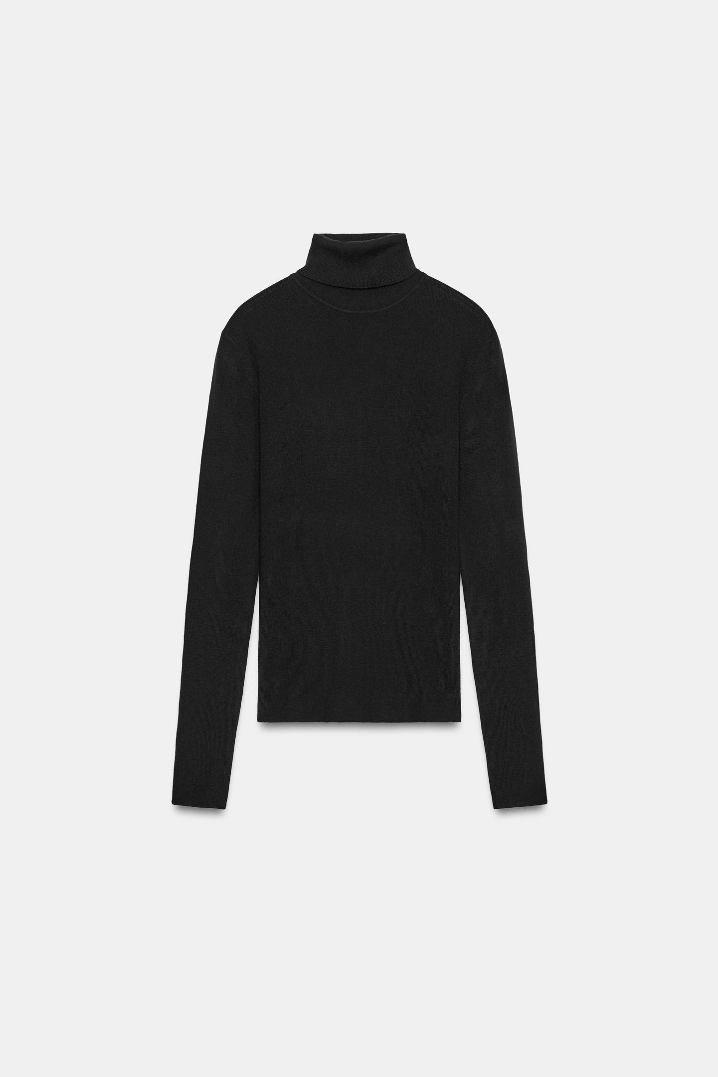 Женский свитер Zara Fine Knit High Neck, цвет: Чёрный — фото 6