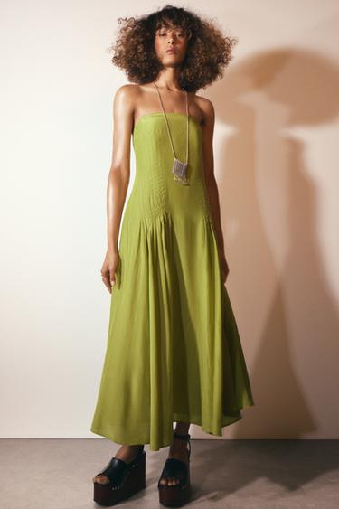 Zara ZW COLLECTION STRAPLESS DRESS - Apple green