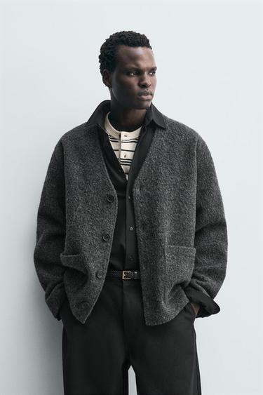 텍스처 울 가디건 - Zara 다크 그레이