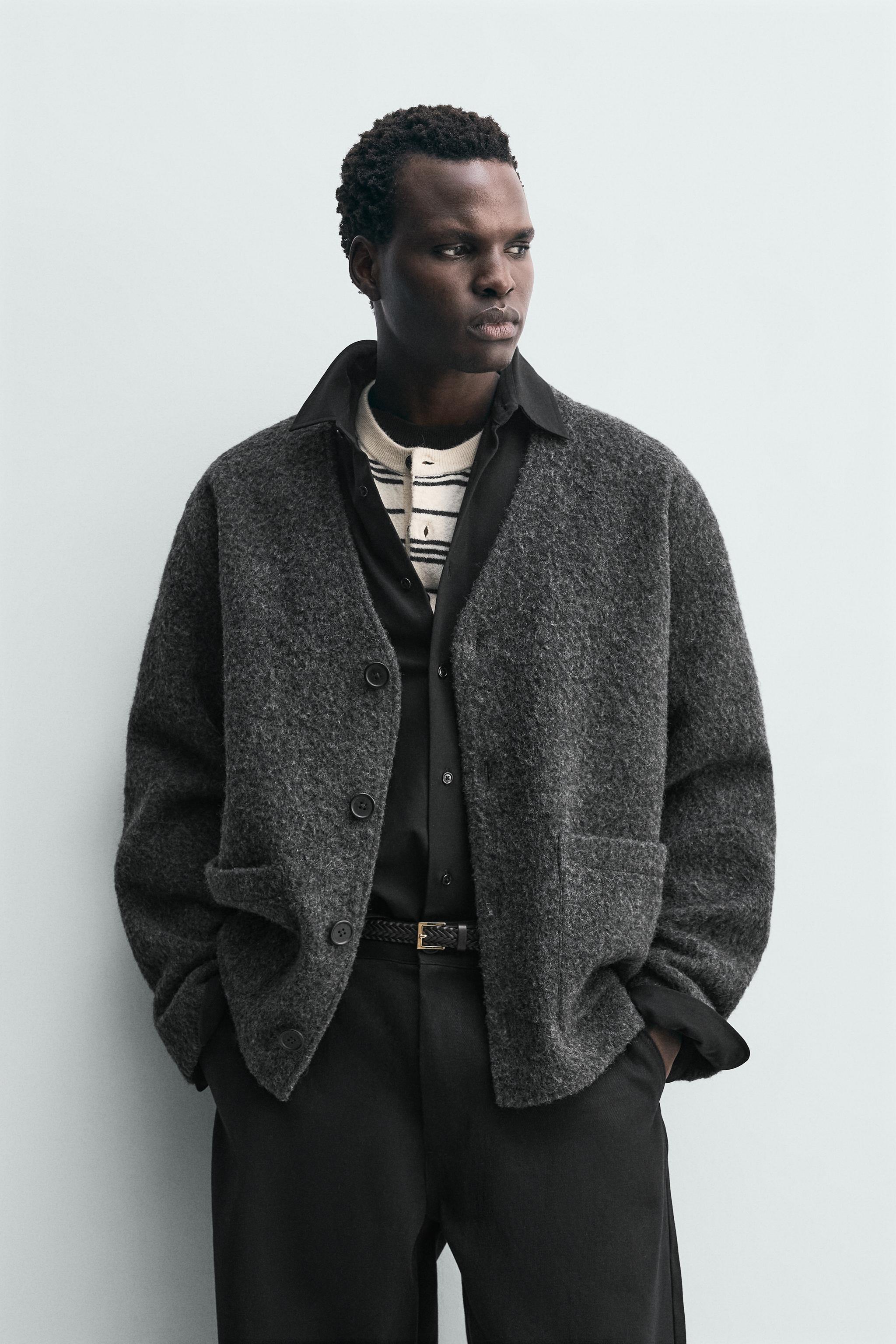 TEXTURED WOOL BLEND CARDIGAN