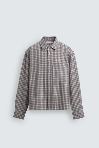 Zara EMBROIDERED PLAID FLANNEL SHIRT - Lilac