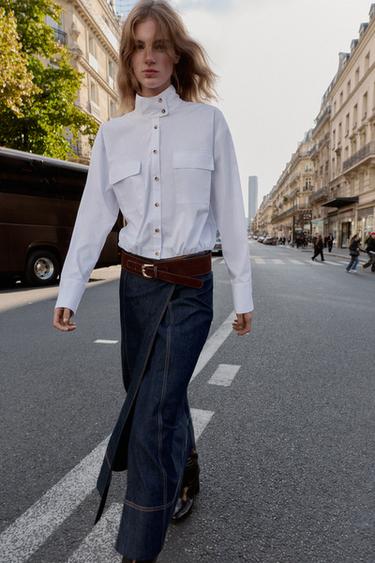РУБАШКА ИЗ ПОПЛИНА С ОБЪЕМНЫМИ РУКАВАМИ — БЕЛЫЙ от Zara