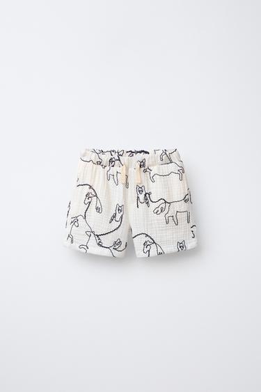 EMBOSSED HORSE PRINT TEXTURED BERMUDA SHORTS - Ecru by Zara