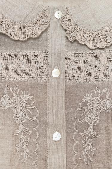 CHEMISE COL CLAUDINE BRODERIES - Marron de Zara - Image 5
