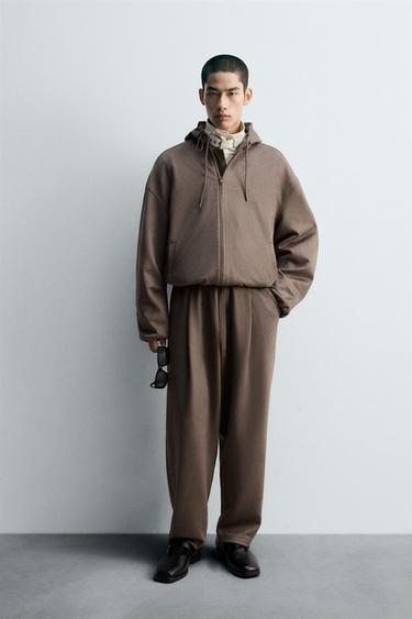 ÁO KHOÁC GIẢ DA LỘN CÓ MŨ TRÙM - Màu xám từ Zara