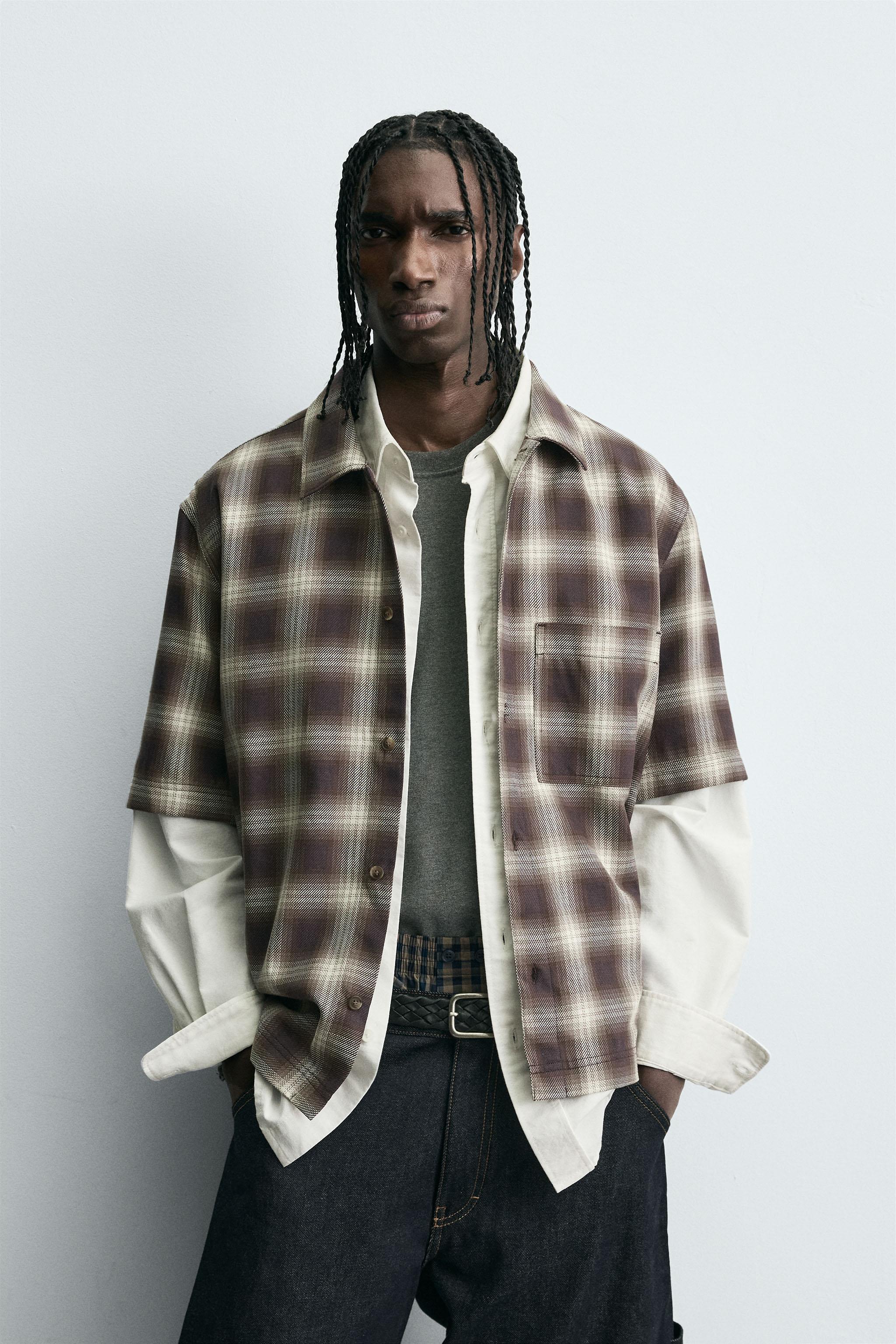ZARA シャツジャケット パッチポケット チェック ツイード アウター 秋 新登場 ZARA シャツジャケット パッチポケット チェック