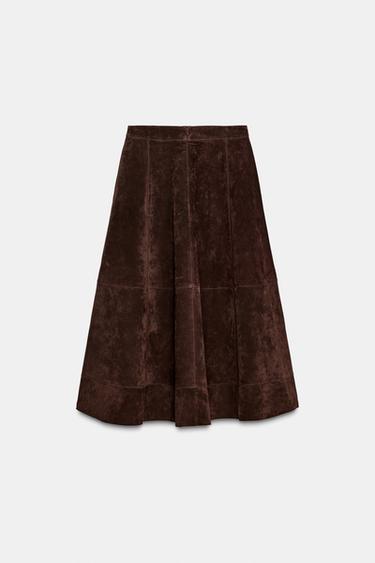 FALDA CAPA PIEL ANTE 100% - Marrón oscuro de Zara