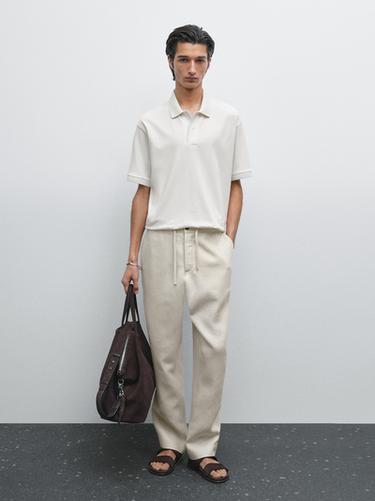 Zara Cotton blend polo shirt with snap button - Ecru