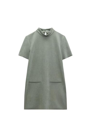 MOCK NECK FAUX SUEDE DRESS