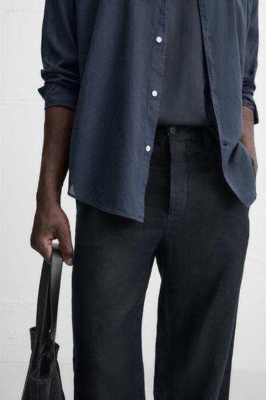 PANTALON STRAIGHT FIT 100 % LIN - Bleu marine foncé de Zara - Image 4