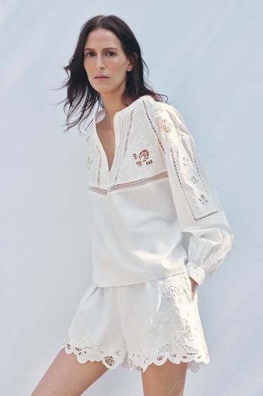 ZW COLLECTION EMBROIDERED SHORTS WITH DARTS - White by Zara