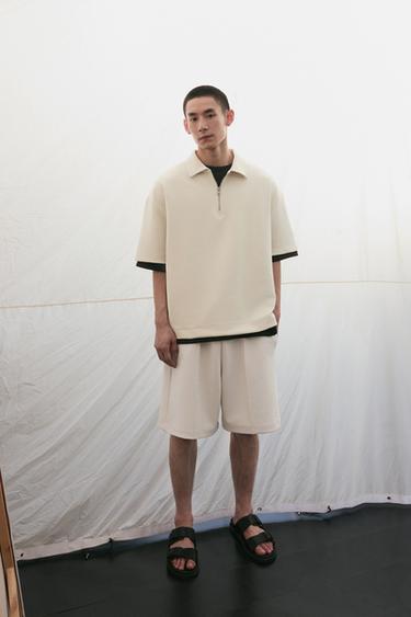 Zara 互鎖標籤百慕達短褲 - 米色