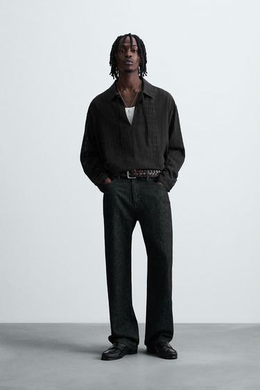 قميص بولو هيكلي شبه شفاف - أسود by Zara