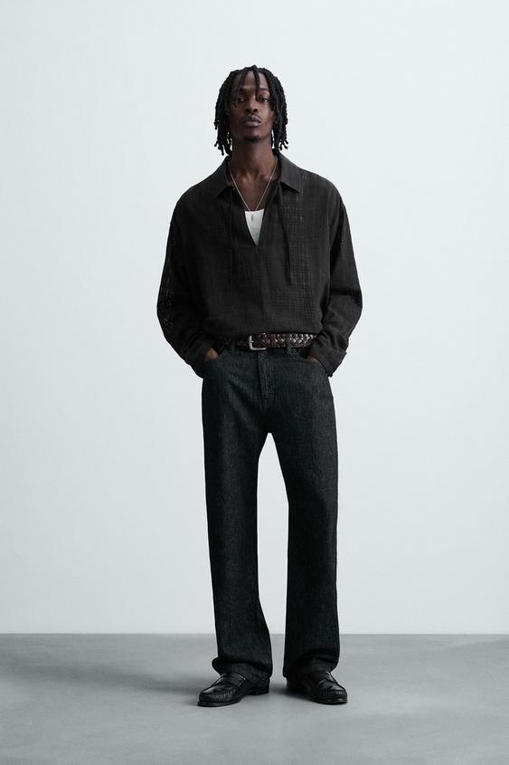 TEXTURED SEMI-SHEER POLO SHIRT