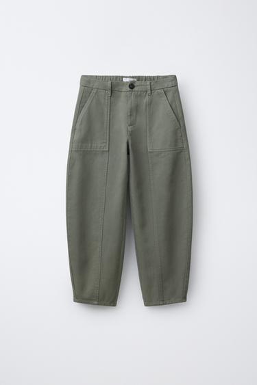 BARREL TROUSERS WITH SEAM DETAIL - Olive green by Zara