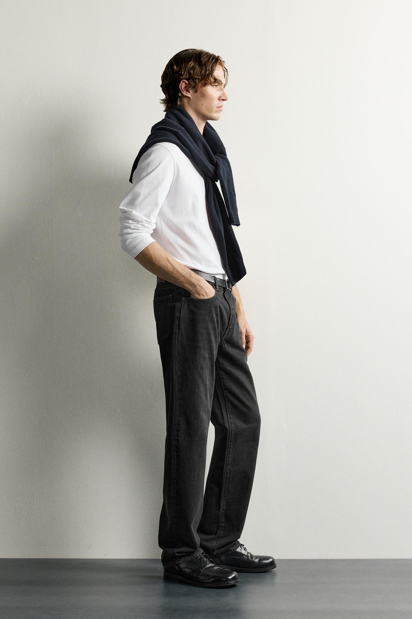 Мужские джинсы Zara Straight-Fit Long-Length, цвет: Чёрный — фото 4