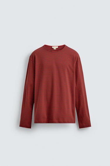 Zara LIMITED EDITION STRIPED JACQUARD T-SHIRT - Red
